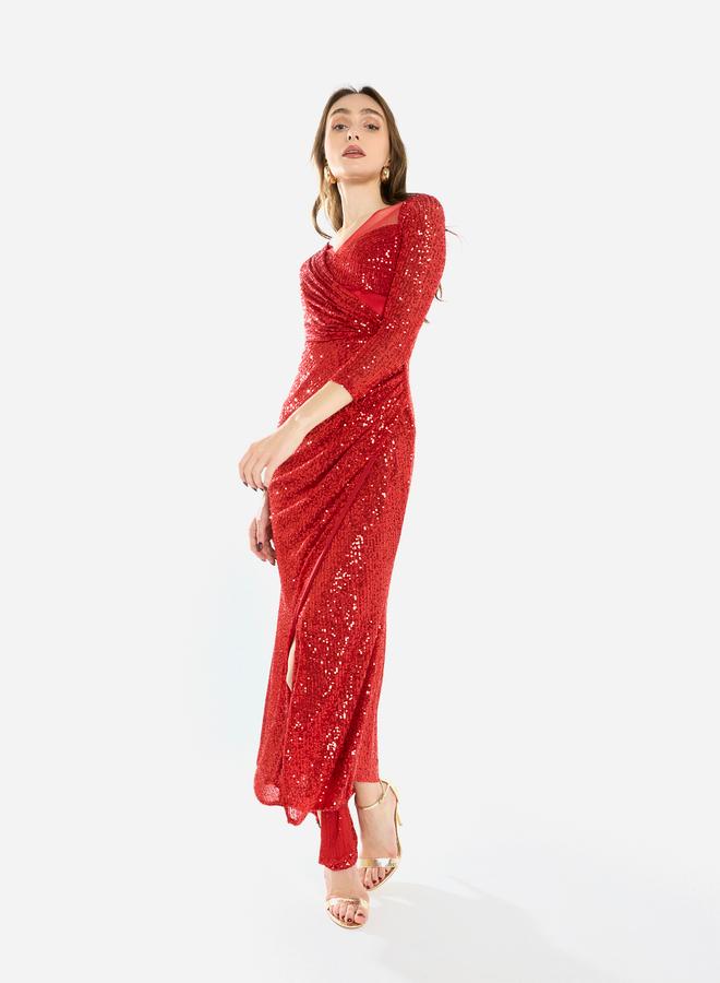 House of Moda Women Sequin Wrap Slit Maxi Dress - Image 3